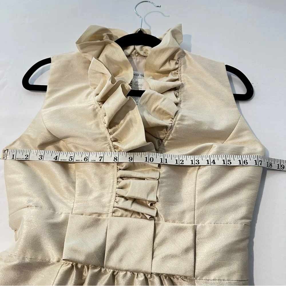 ALFRED‎ SUNG Champagne Ruffled Cocktail Dress w Bow Detail